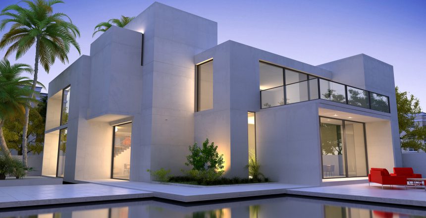 3D rendering of a Beautiful modern luxurious house with swimming pool